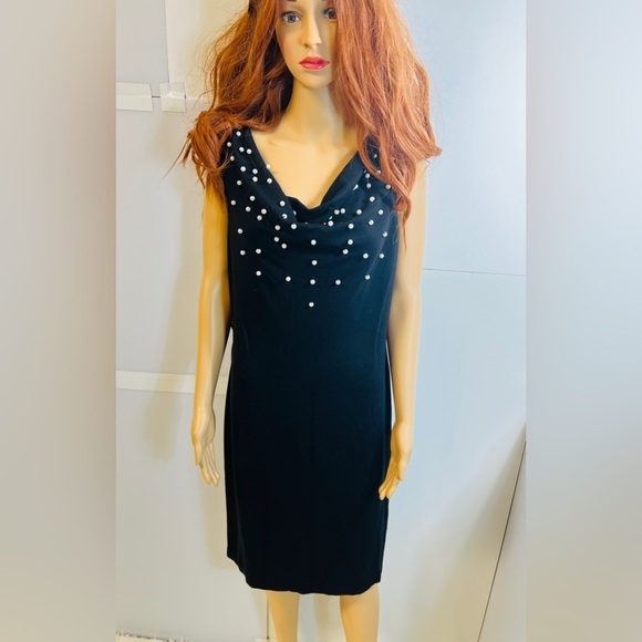 Calvin Klein Pearl Accent Cowl neck Sleeveless Sheath Midi Dress Back size 12 - Picture 5 of 9